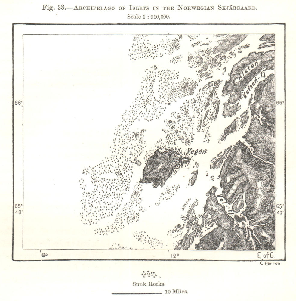 Norwegian Skjaergaard archipelago of islets. Vegen. Norway. Sketch map 1885